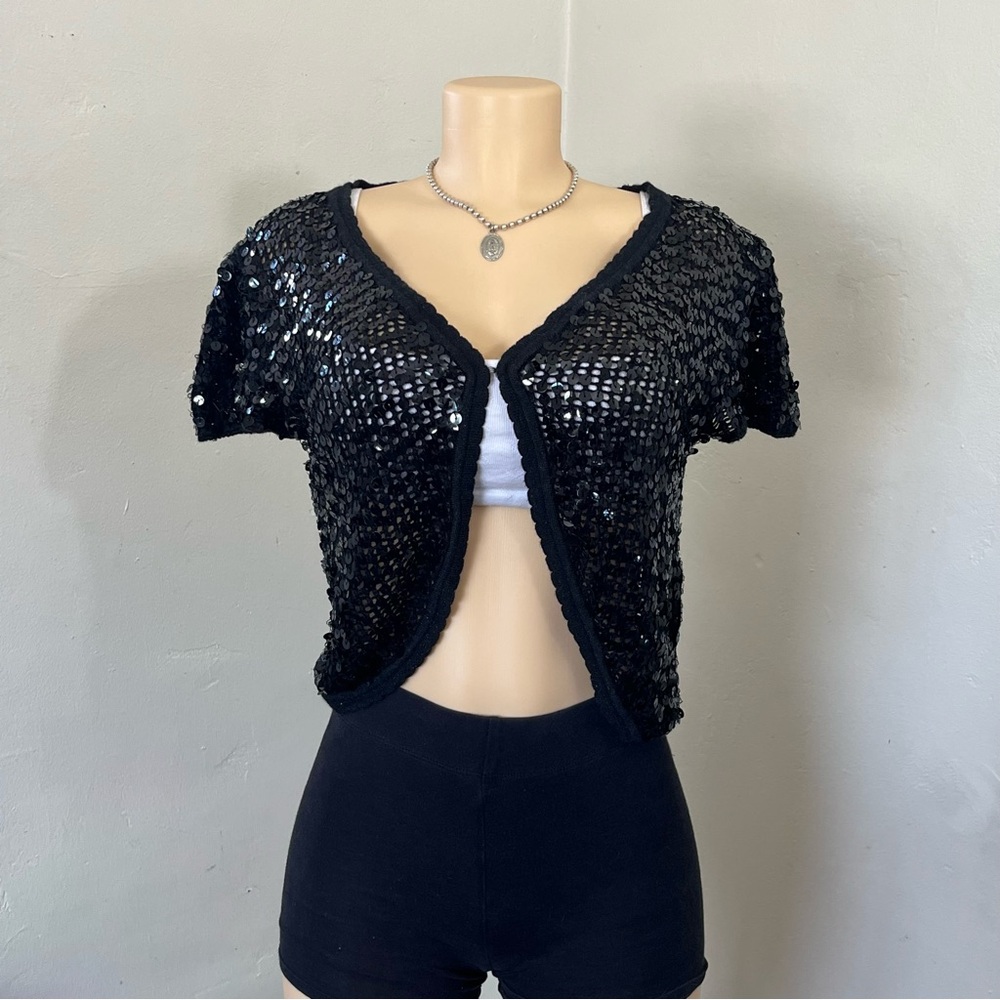 Star City Black Sequin Short Sleeve Cardigan